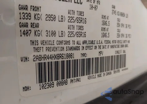 2008 Chrysler Town & Country Lx from USA, damaged, VIN 2A8HR44HX8R618081